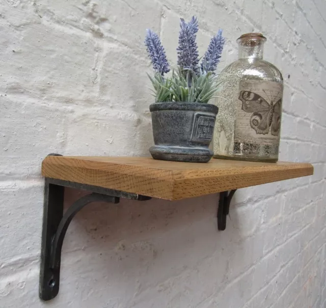 SOLID OAK WOOD HANDMADE SHELVES rustic wooden Shelf cast iron shelf brackets