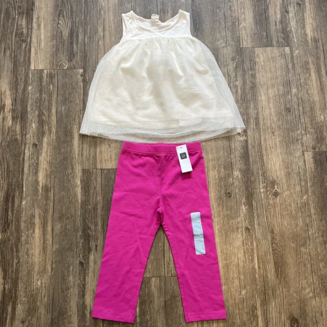 NWT Gap Baby Set Of Pink Pants And White Sparkly Short SleevesTulle Top Size 4