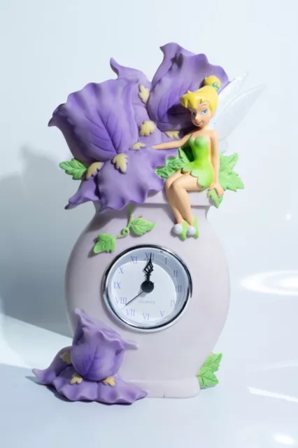 Disney Store Tinker Bell Lilac & Purple Clock in Floral Frame 10"