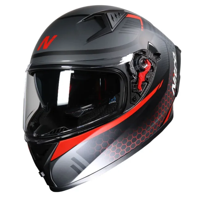 Nitro N501 Apex DVS Motorcycle Helmet Satin Black Gunmetal Red