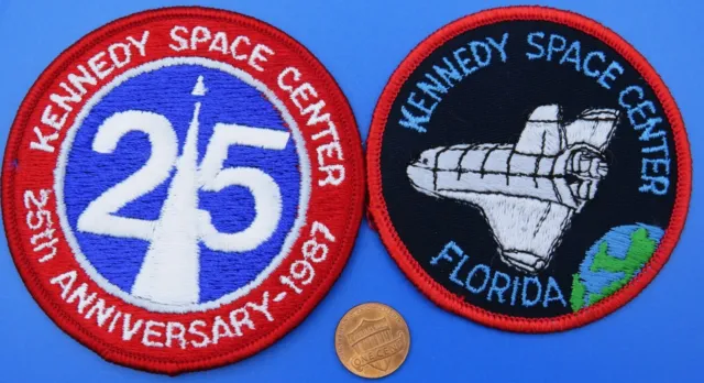 NASA PATCH Pair vtg Kennedy SPACE Center 25th Anniversary Space Shuttle Florida