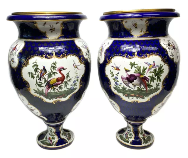 Exceptional Pair Dr. Wall period Royal Worcester Exotic Bird 22" Vases c1770