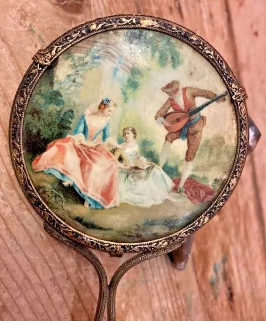 Antique Gilt Framed Vanity Hand Mirror with Back Painting - Dressing Table