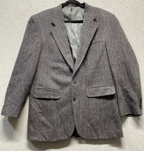 Lands' End Mens Sport Coat Blazer Jacket SIZE 42L Gray Herringbone Tweed Wool