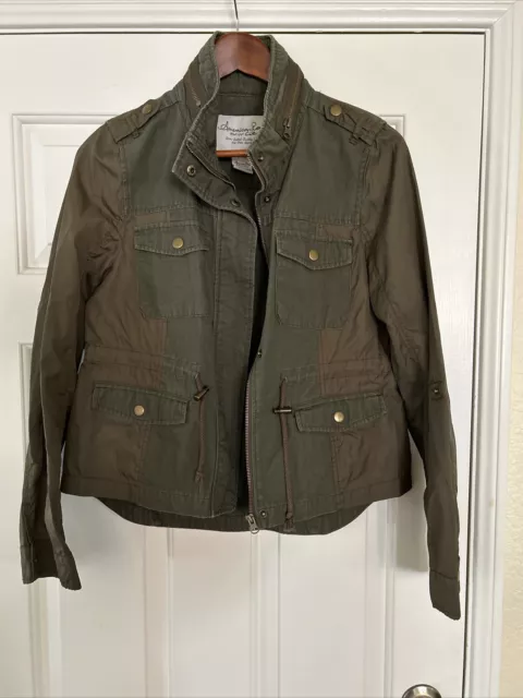 American Rag CIE Women's Size M Medium Cargo Jacket Olive Green Zip Front Hooded