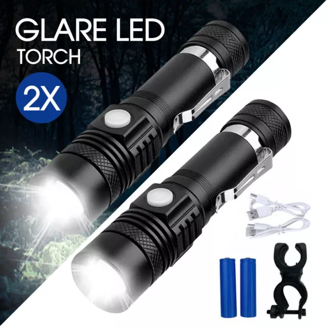 2X 60000lm LED Flashlight Torch For Bike Mount USB Rechargeable CREE T6 XM-L AU