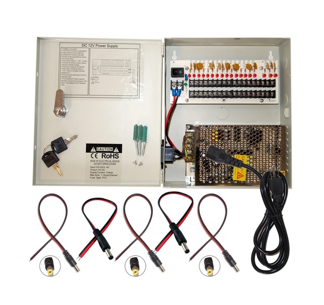 Evertech 16 Channel 12 Volt DC Output CCTV Distributed Power Supply Box for S...