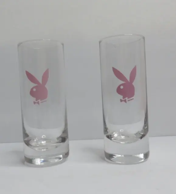 Set of 2 - Playboy Bunny 4” Tall Shot Glasses with Pink Logo