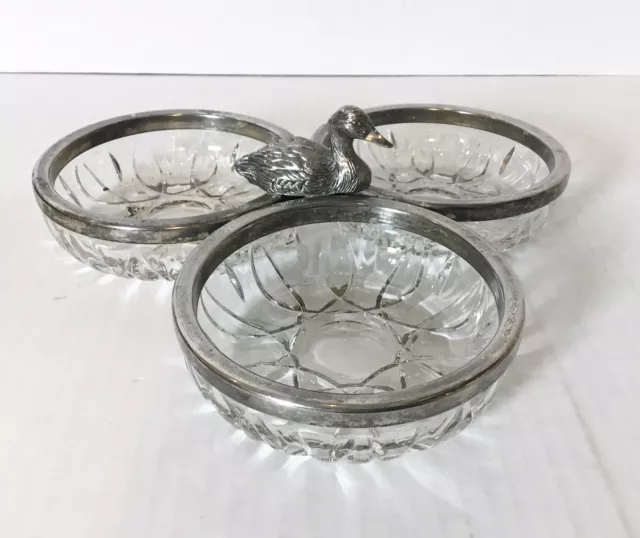 Piatto da servizio caramelle in vetro vintage placcato argento anatra e cerchio