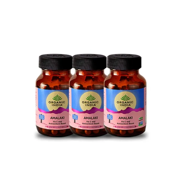 Organic India Amalaki 180 Cápsulas Botella-Vitamina C y Antioxidante Impulso Paquete de 3
