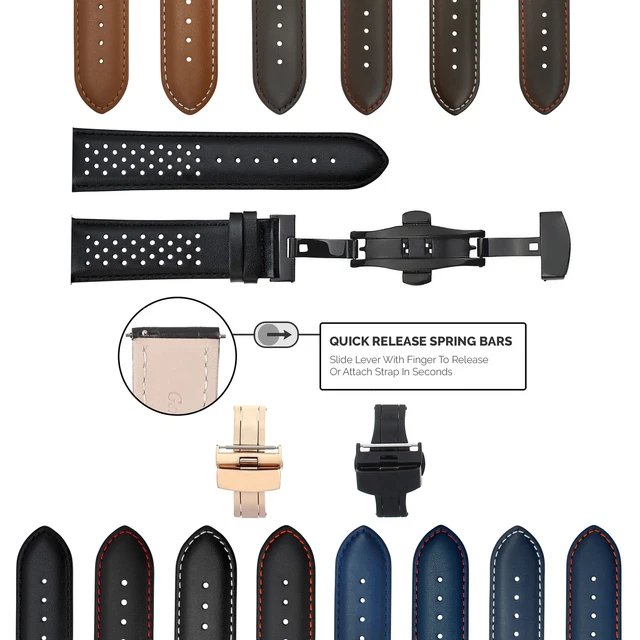 Cinturino Orologio Pelle Rally 18mm 20mm 22mm 24mm Nero - Foto 4