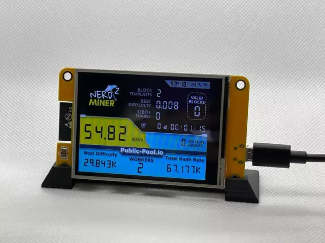 Nerd Miner v2 2.8" 2.8 Inch LCD Screen ESP32-2432S022  Yellow Stand