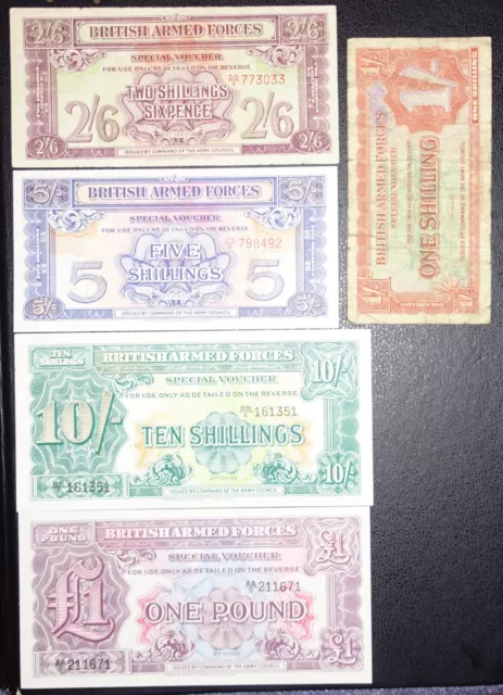 5x UNC £1 10/- 5/- Military Authority British banknotes (2nd Series 1948) 2/6 1