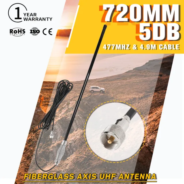 UHF Antenna 5 DBi CB Radio Fiberglass Black 720 MM For GME UNIDEN ORICOM