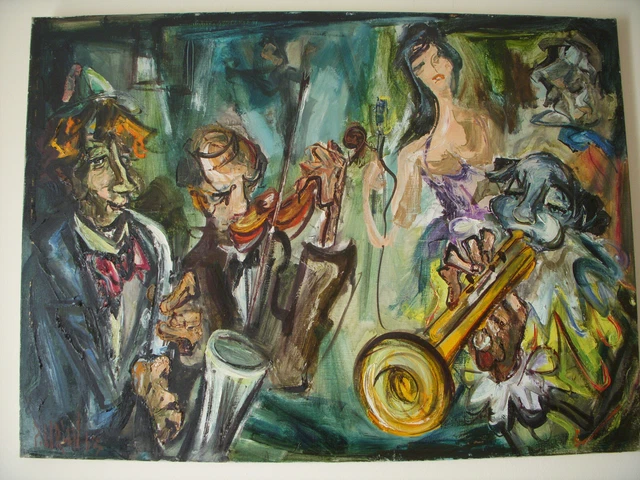 Tableau Hst " Clowns Musicien " Signature A Identifier