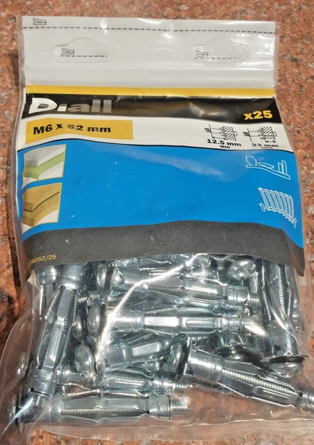 M6 x 52 mm Stahl Gipskartonplatte Hohlwandanker - 1 x Pkt von x25 Zifferblatt brandneu
