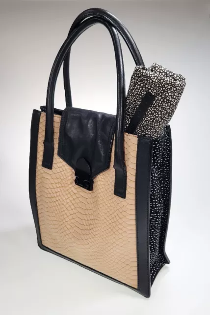 Loeffler Randall Junior Work Tote Embossed Snake Leather Polka Dot Pattern Bag