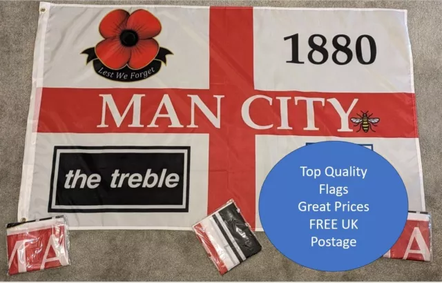 Man City The Treble Manchester Football Flag 5ft x 3ft  Free Uk Postage