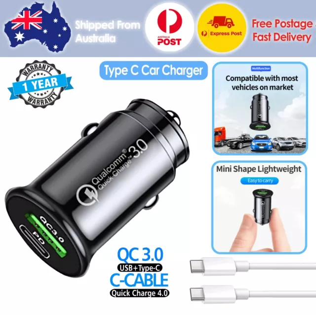 Type C Car Charger Fast Charging Car USB Adapter Type C Dual Port Quick