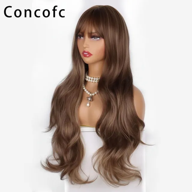 Long Curly Wig With Bang Black Real Natural Synthetic Hair Wig Fashion For Women