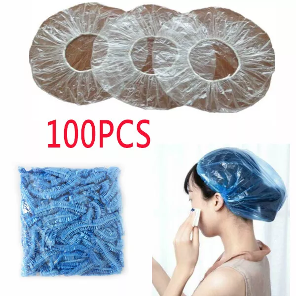 100x Salon Hotel Disposable one-off Clear Spa Hair Elastic Shower Bathing Caps b