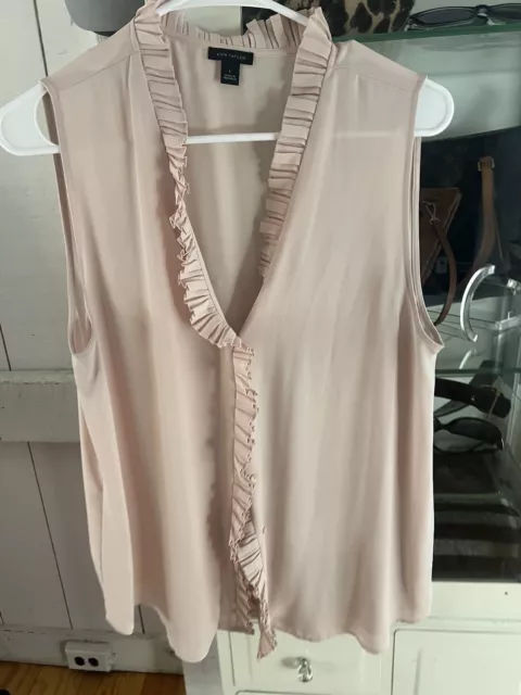 Blush Pink Ann Taylor Size L Ruffle Trim Sleeveless Blouse Shell Great Cond!