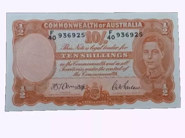 Australian ten shilling note 10/- Armitage McFarlane R13 a/UNC, 1942