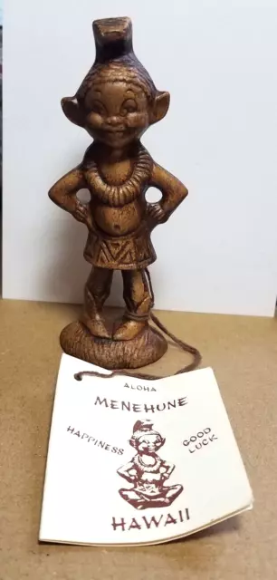 Vtg Tag 1960 Treasure-Craft of Hawaii Good Luck Tiki Pixie Menehune Figurine