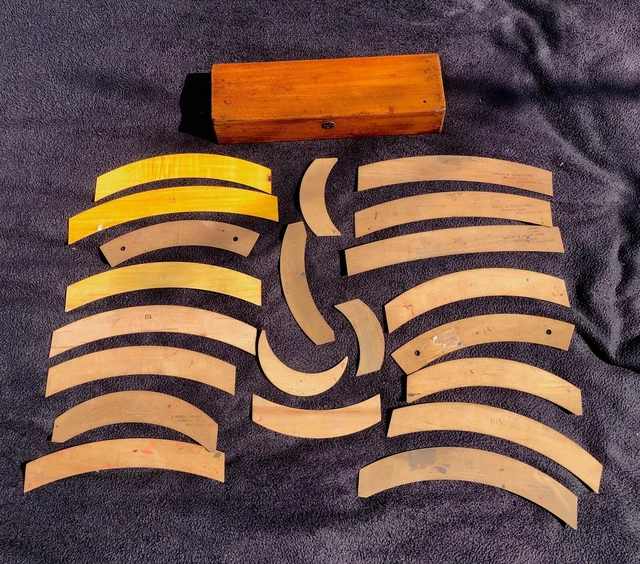 ANTIQUE PEARWOOD CASED Wooden Railway Curves Draughtsmans Instruments