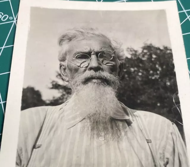 Male farmer beard round glasses Portrait Snapshot Early 1900's Antique Photo