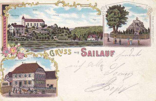 AK Litho Sailauf im Spessart Gastwirtschaft Grotte gelaufen 1901