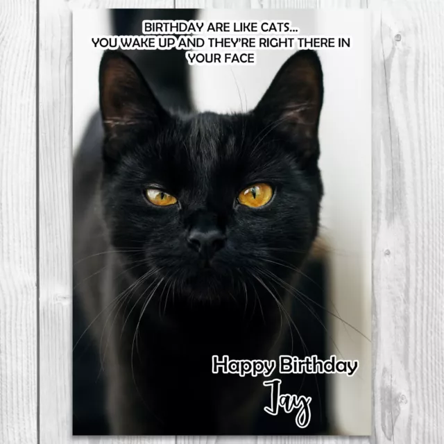 Personalised Birthday Card Funny Cat for Daughter Sister Mum Son Husband Friend
