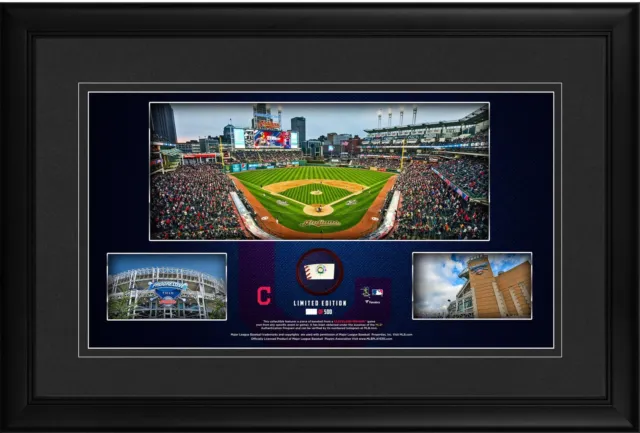 Cleveland Indians Framed 10x18 Stadium Panoramic Collage & Piece of GU Baseball