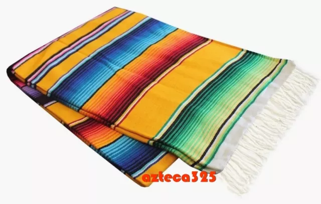 Yellow Sarape Serape Mexican Blanket Saltillo Southwestern 5' x 7' Yoga Throw XL
