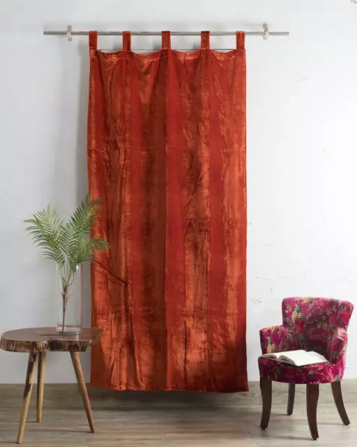 Premium Soft Blockout Fine Crushed Velvet Fabric Tab Top Curtain Rust Drapery