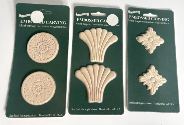 Embossed Carving Hardwood Multipurpose Accent Unpainted Handcrafted USA Set of 3