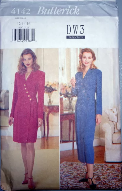 Designer David Warren Sewing Pattern Butterick 4142 Dress Size 12-14-16