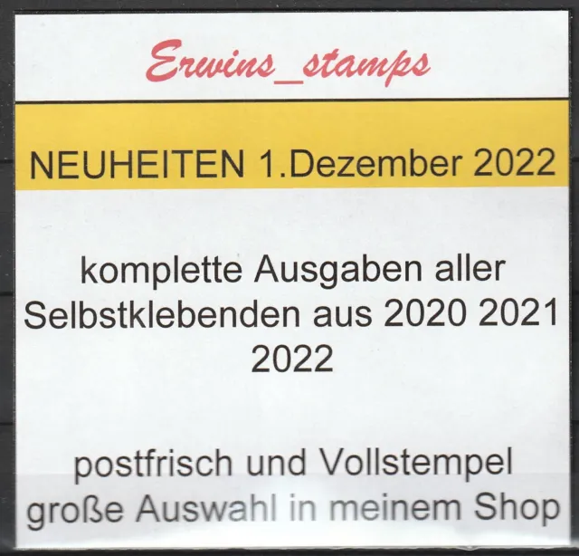 Bund aus 2021 2022 selbstklebend postfrisch /VST komplett bis 01. Dezember 2022