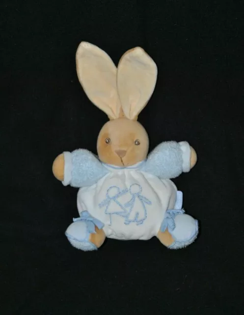 Peluche doudou lapin boule KALOO 2008 blanc bleu enfants brodés 16/28 cm BE