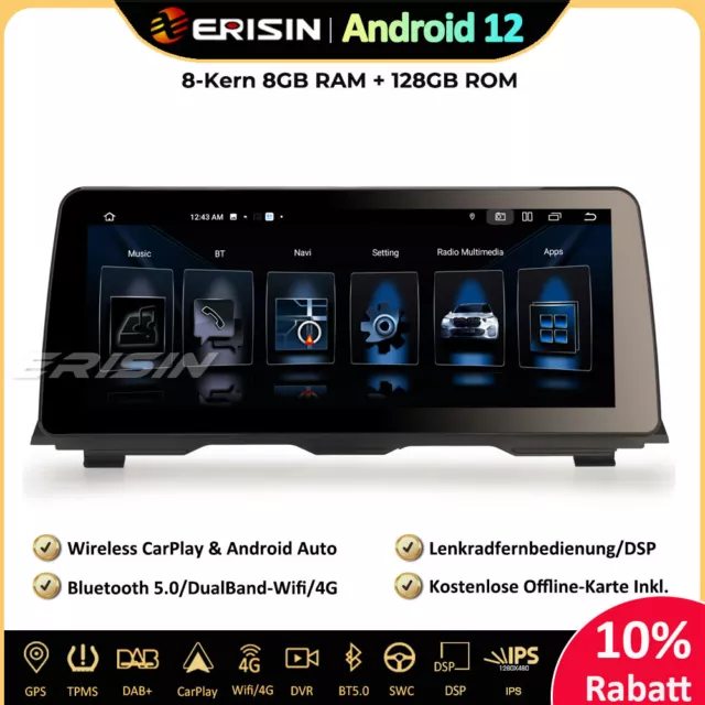 12.3" 128GB Android 12 Autoradio IPS GPS DAB+CarPlay DSP BMW F10/F11 5er mit NBT