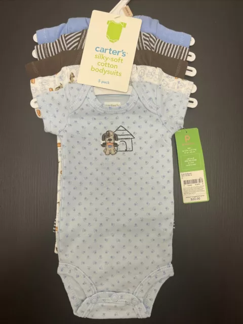 carters baby boy Size Preemie Dog print one peice body suit 5 pack
