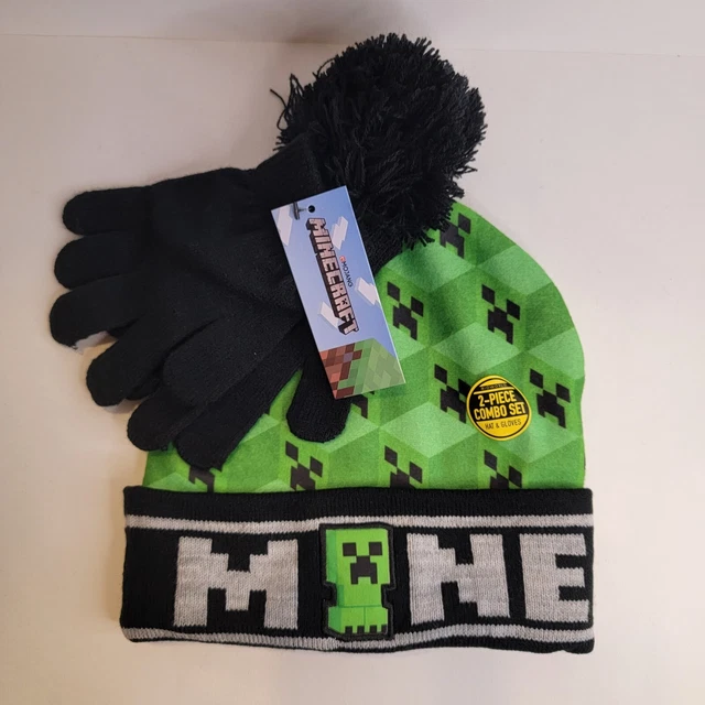 Minecraft Kids Winter Hat And Glove Set New With Tag Pom Pom Creeper Mojang