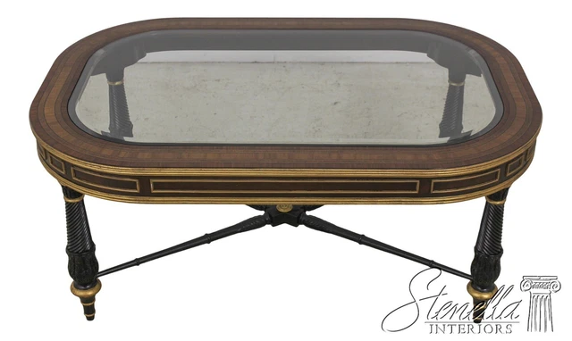 L59208EC: EJ VICTOR Regency Style Inlaid Glass Top Coffee Table