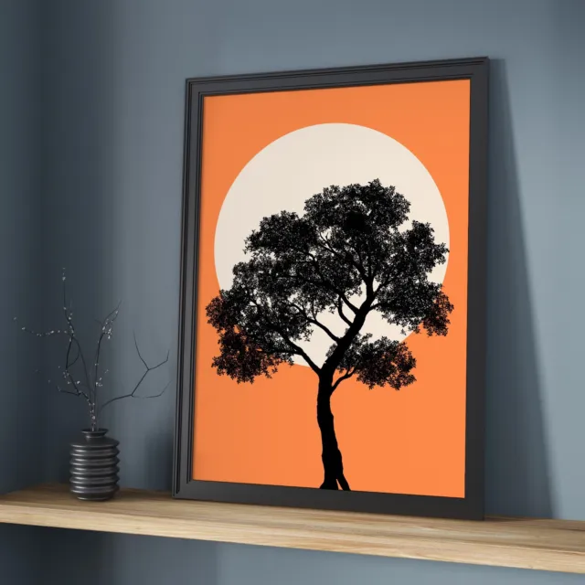 Tree and Sun Art Print, Minimal Tree Print, Retro style Art Print, Wall Art
