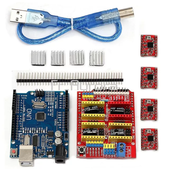 CNC Shield V3.0+ UNO R3 Board + A4988 Driver + Heatsink Kits for CNC Kit