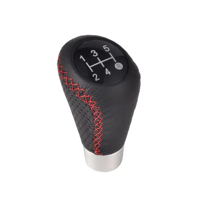 Manual Car Gear Shift Knob Shifter Lever 5 Speed Black&Red Line Leather Aluminum