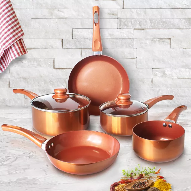 7 PCS URBN-CHEF Ceramic Rose Gold Induction Cooking Pots Frying Pan  Cookware Set