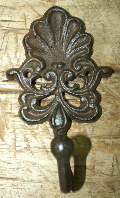 3 Cast Iron Antique Style VICTORIAN Coat Hooks Hat Hook Rack Towel Clam Shell