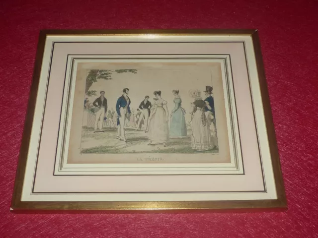 GRAVURE ANCIENNE / DANSE COSTUMES RESTAURATION QUADRILLE "LA TRENIS" 1820 French