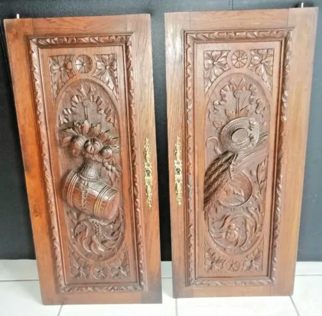 28" Pair French Antique Architectural Peasant Pillar Panel Door Solid Oak